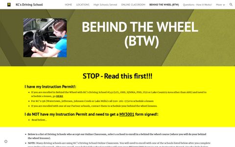 BEHIND THE WHEEL (BTW) - KC's Driving School