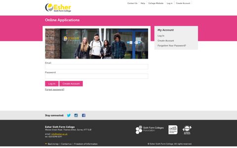 Esher Sixth Form College: Login | Online Applications