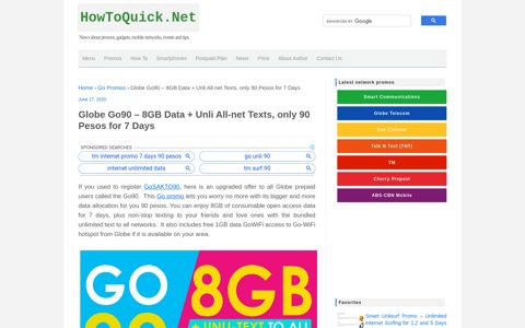 Globe Go90 – 8GB Data + Unli All-net Texts, only 90 Pesos for ...