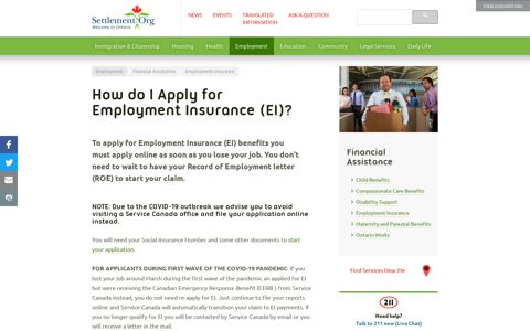 How do I apply for Employment Insurance (EI)? - Settlement.Org