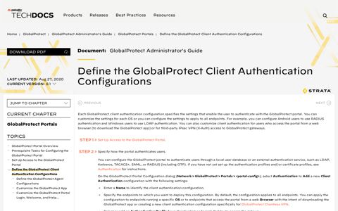Define the GlobalProtect Client Authentication Configurations