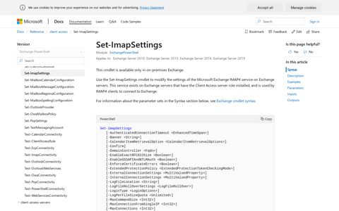 Set-ImapSettings (ExchangePowerShell) | Microsoft Docs