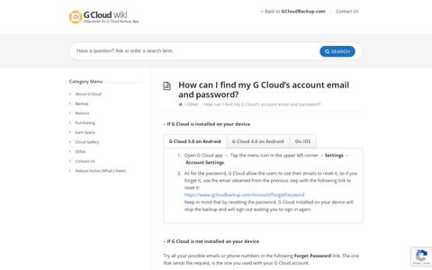 How can I find my G Cloud's account email and password ...