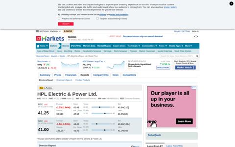 HPL Electric & Power Directors Report - The Economic Times