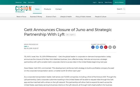 Gett Announces Closure of Juno and Strategic Partnership ...