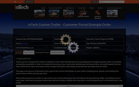 Customer Portal Example - inTech Trailers