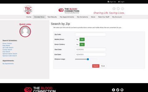 Zip Code Search - The Blood Connection - Donor Portal