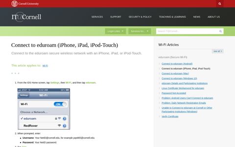 Connect to eduroam (iPhone, iPad, iPod-Touch) | IT@Cornell