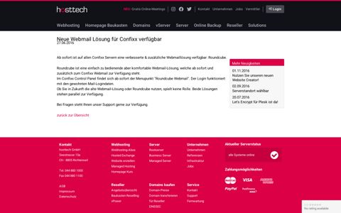 Neue Webmail Lösung für Confixx verfügbar | hosttech Schweiz