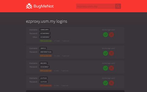 ezproxy.usm.my passwords - BugMeNot