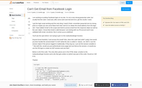 Can't Get Email from Facebook Login - Stack Overflow