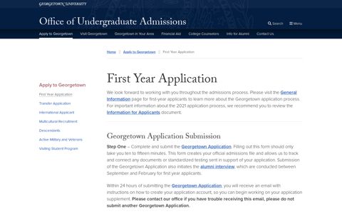 First Year Application - Georgetown Admissions Office ...