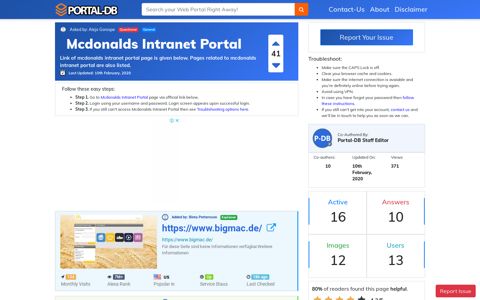 Mcdonalds Intranet Portal - Portal-DB.live