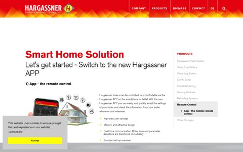 Mobile remote control with the Hargassner App
