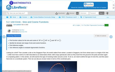 5.2: Unit Circle - Sine and Cosine Functions - Mathematics ...