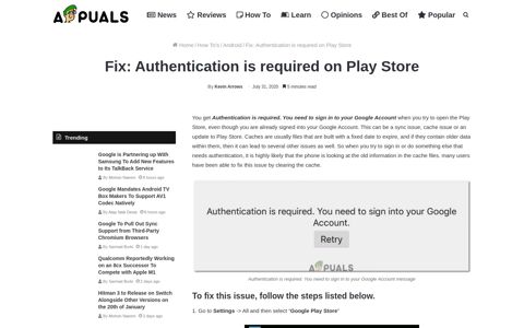 Fix: Authentication is required on Play Store - Appuals