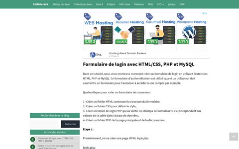 Formulaire de login avec HTML/CSS, PHP et MySQL