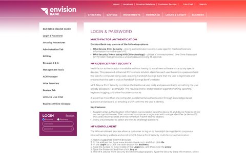 Login & Password | Envision Bank