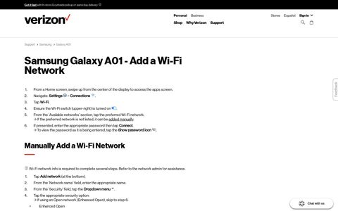 Samsung Galaxy A01 - Add a Wi-Fi Network | Verizon
