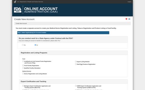 Create New Account - FDA industry systems - Accounts ...