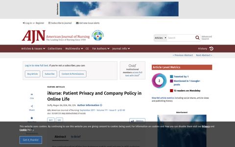 iNurse: Patient Privacy and Company Policy in Online Life ...