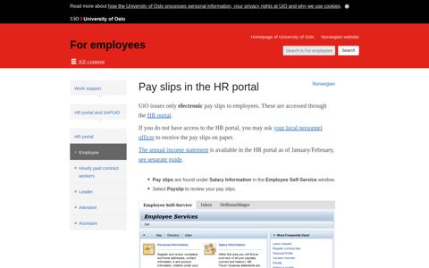 Pay slips in the HR portal - For employees - University of Oslo