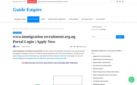 www.immigration recruitment.org.ng Portal Login | Apply Now