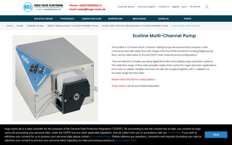 Ecoline Multi-Channel Pump - Hugo Sachs Elektronik