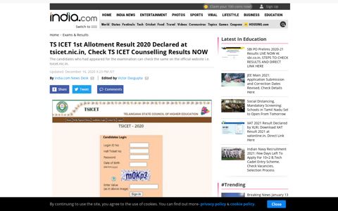 TS ICET 1st Allotment Result 2020 Declared at tsicet.nic.in ...