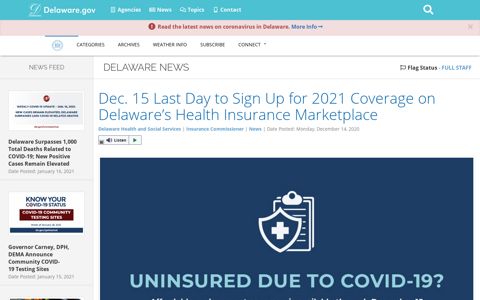 Dec. 15 Last Day to Sign Up for 2021 Coverage on ...