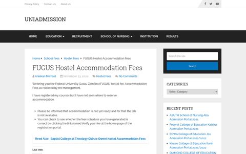 FUGUS Hostel Accommodation Fees - Uniadmission
