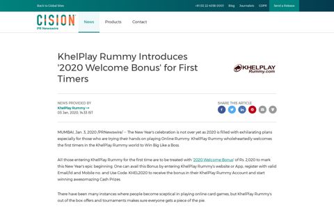 KhelPlay Rummy Introduces '2020 Welcome Bonus' for First ...