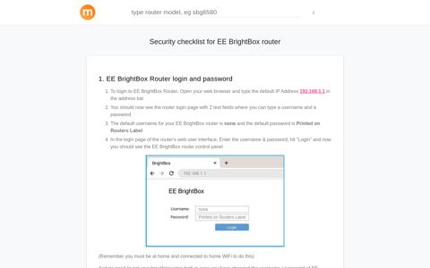 192.168.1.1 - EE BrightBox Router login and password