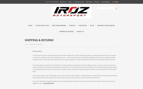 Shipping & Returns - Iroz Motorsport