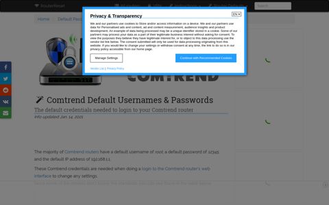 Comtrend default Password List - Router-Reset.com