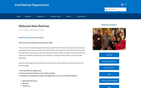 Welcome New Retirees - Intel Retiree Organization