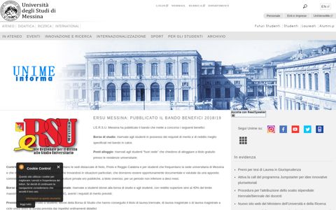 ERSU Messina: pubblicato il bando benefici 2018/19 - Unime