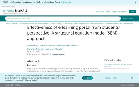 Effectiveness of e-learning portal from students' perspective: A ...