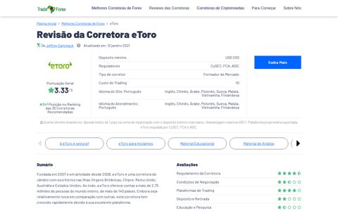 Revisão da Corretora eToro 2020 | Trade Forex Brasil