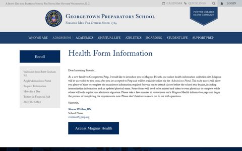 Health Information - Georgetown Preparatory School