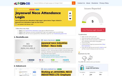 Jayaswal Neco Attendance Login - A database full of login ...