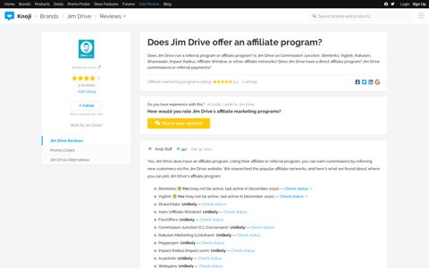 Does Jim Drive offer an affiliate program? — Knoji