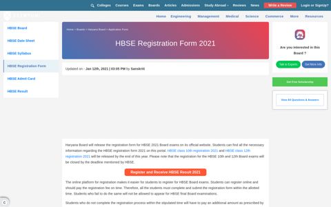 HBSE Registration Form 2021 | Check HBSE 10th and 12th ...