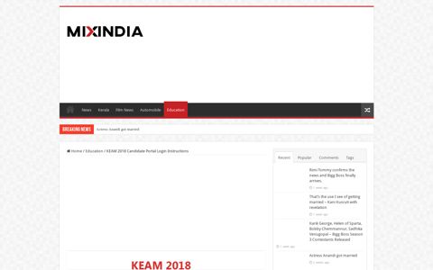 KEAM 2018 Candidate Portal Login Instructions - Mix India
