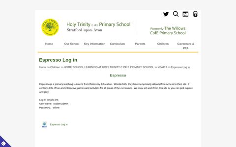 Espresso Log in | Holy Trinity C of E Primary School