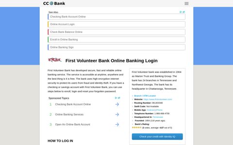 First Volunteer Bank Online Banking Login - CC Bank