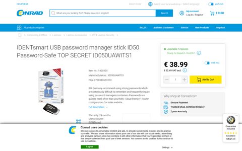 IDENTsmart USB password manager stick ID50 Password ...