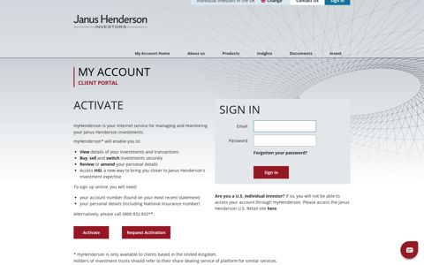 Janus Henderson Investors: My Account - UK Client Portal