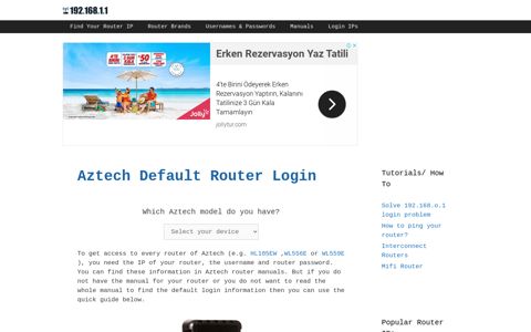 Aztech routers - Login IPs and default usernames & passwords