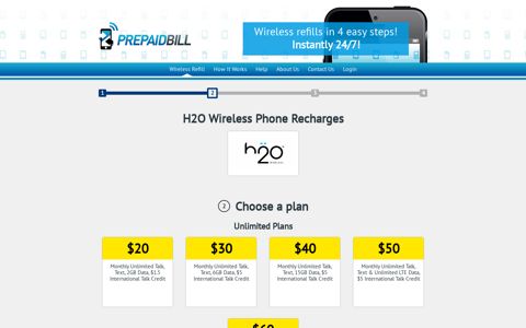 H2O Wireless Phone Recharges | Cell Refills | Prepaid Bill